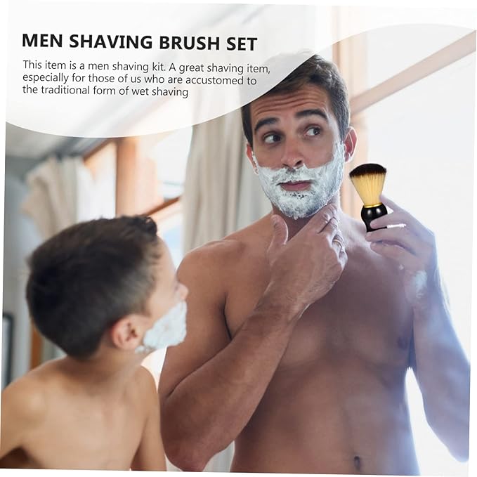 minkissy Beard Care Brush Wooden Handle Men Shaving Tool Nylon Brush for Men Barber
