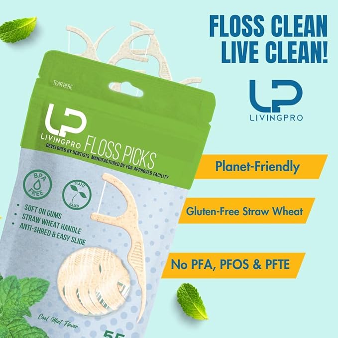 Dental Floss Picks (220 Count) – Mint Flavored Tooth Flossers, Thin Single Thread Floss, Shred-Resistant Smooth Glide for Plaque Removal, Wheat-Straw Handle | Travel Case Holds up to 10