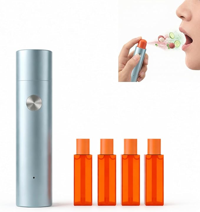 Smart Electric Oral Spray, Portable Electric Breath Spray & Rechargeable Mouth Spray with 4 Pods (2 Flavors: Lychee & Cucumber), Instant Fresh Breath in 3s, Alcohol& Sugar Free (Blue)