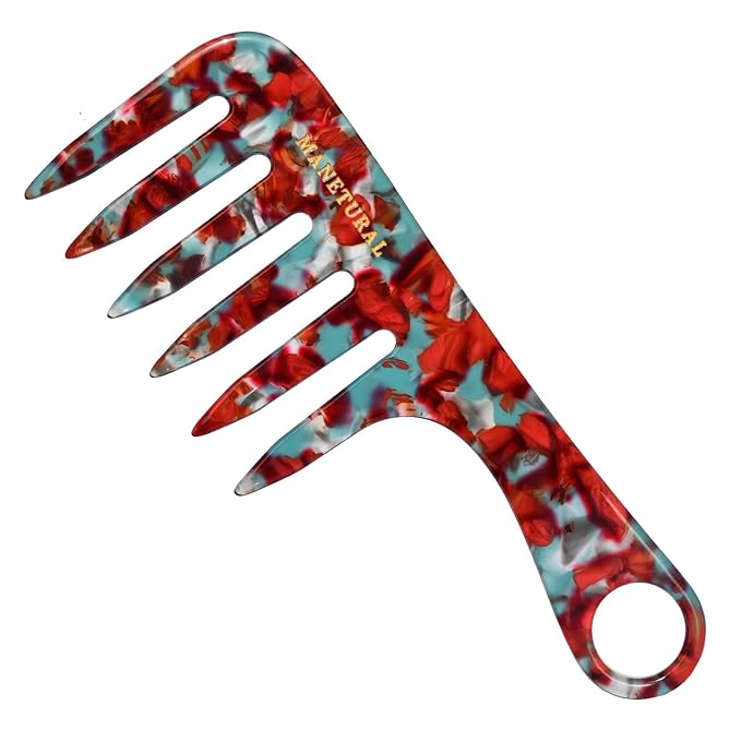 D1 SMALL Wide Tooth Comb and Travel Comb 6.2" for Easy Portability. Suitable for Women's/ Girls' Curly and Tight Hair. Short Handle Design. Acetate (RED)