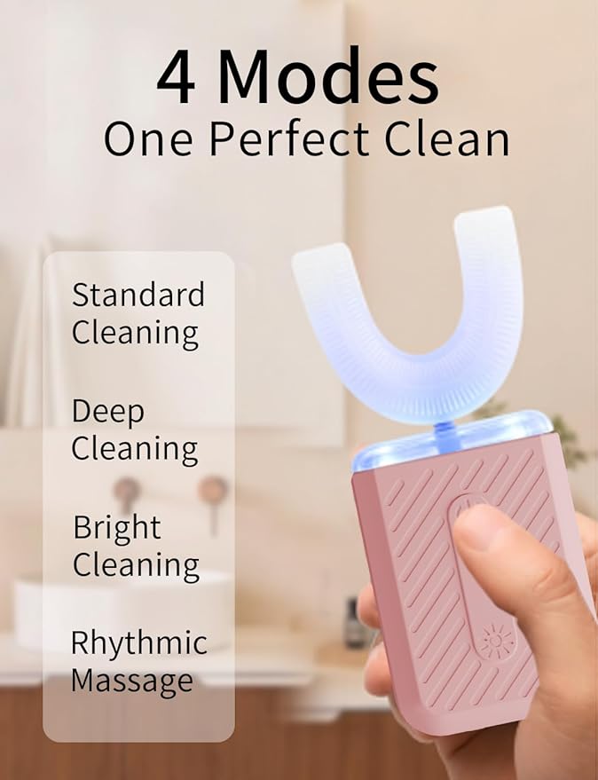 U-Shaped Electric Toothbrush for Adults, U-Shaped Electric Toothbrush with 360° Automatic Cleaning