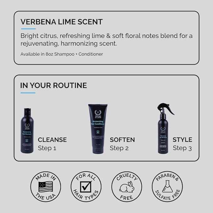 ZEUS Daily Hair Wash Set for Men, Moisturizing Shampoo & Conditioner Duo with Fruit Extracts & Argan Oil for Smooth, Healthy, Strong Hair (Made in USA) Combo Set