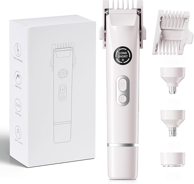 Bikini Trimmer for Women, 4 in 1 Wet/Dry Electric Razors for Women - Dual Head, Painless Rechargeable Portable Womens Razors for Shaving Set for Face, Nose, Eyebrows, Armpits, Bikini Area (White)