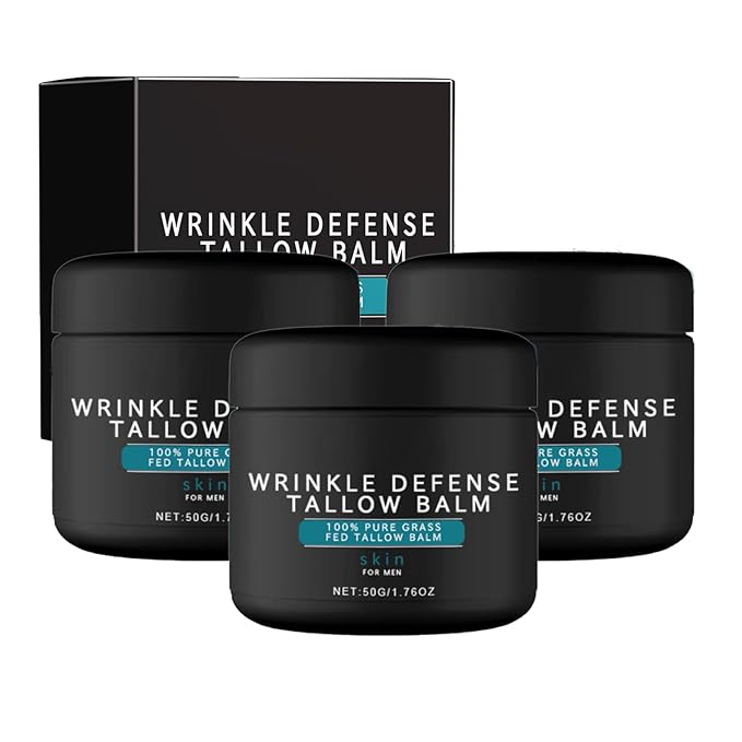 Wrinkle Defence Tallows Balm,Natural Beef Tallows Face Moisturizer,Mens Antiwrinkle&Antiaging Day and Night Cream,Skin Care for Men,Reduce Fine Lines & Wrinkles,Perfect Father's Day Gifts (3pc)
