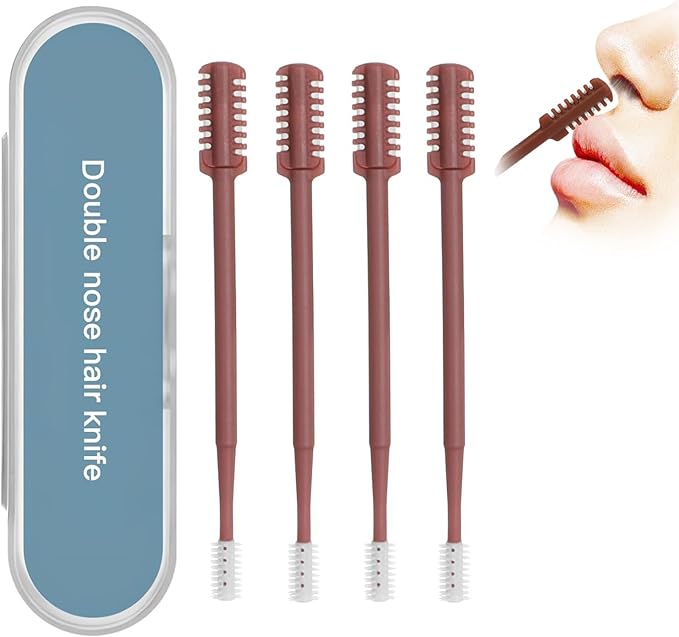 New 2026 Upgraded Staggered Blades Nose Hair Trimmer - Pain-Free & Efficient Nostril Hair Remover for Men and Women, Manual 360°Rotation with Soft Cleaning Brush (4-Pack) Brown