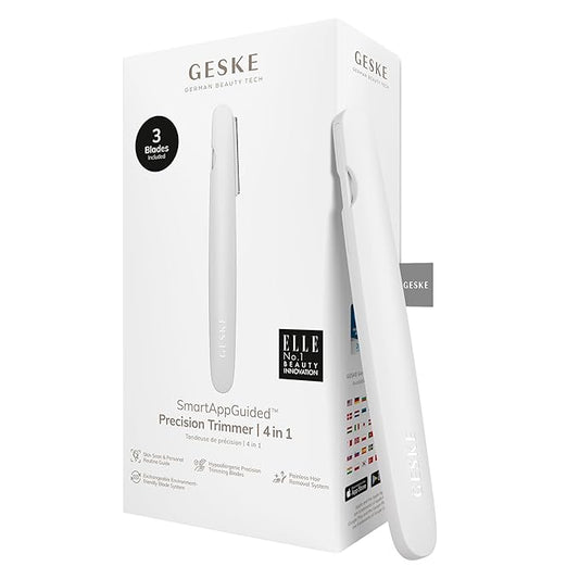GESKE Precision Trimmer | 4 in 1 | Painless, Hygienic Hair Remover | Precise Hair Trimmer Tool | Face & Body | Men & Women | Grooming Device | Hypoallergenic, Easy-to-exchange Blades | All Skin Types