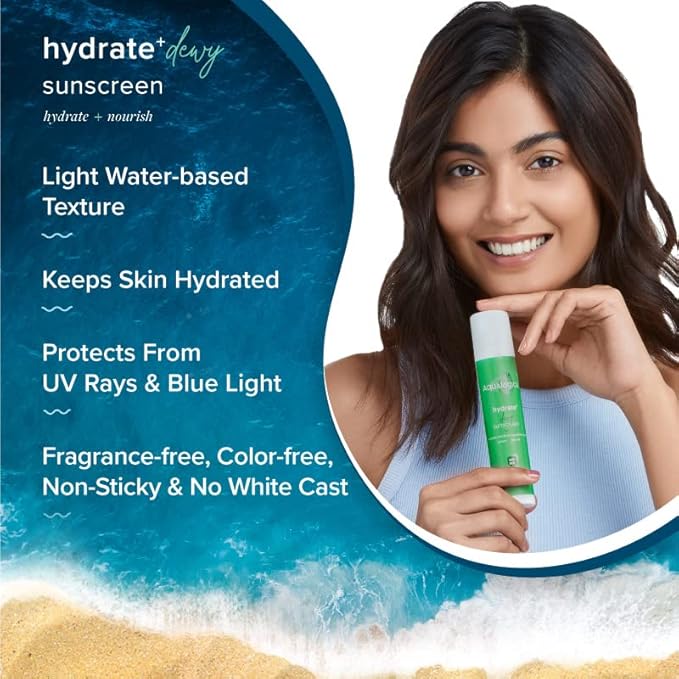 Aqualogica Hydrate+ Hyaluronic Acid SPF 50 Sunscreen with PA+++ for UVA/B & Blue Light Protection | Device Screen Light & Sun Damage Protector | Fragrance Free | 1.76 Oz/50 g