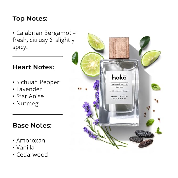 HOKO Untamed No. 5 – Spicy Bergamot, Pepper & Musk | Extrait de Parfum, 1.7 Oz | Long-Lasting Inspired Mens Cologne | Luxury Perfume