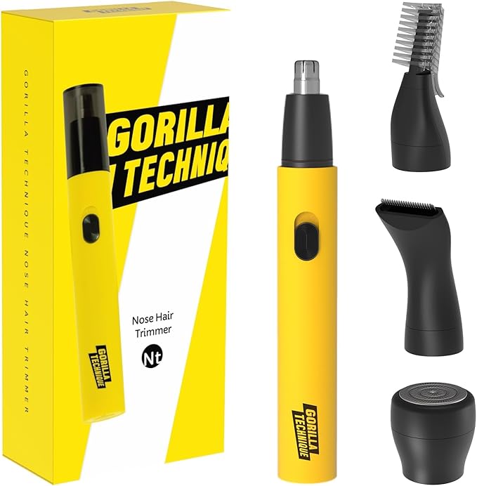 Gorilla Technique Nose Ear Hair Trimmer for Men, Rechargeable 4-in-1 Trimmer for Nose Ear Eyebrow Hair Removal, No Pull No Snag Grooming with High-Speed 10,000rpm Motor, 4 Heads_2025ver
