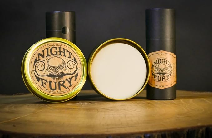 Night Fury Shampoo Bar and Night Fury Mustache Wax Remover Oil Set | 1 oz Amber Dropper Bottle | 4 oz Shampoo Bar