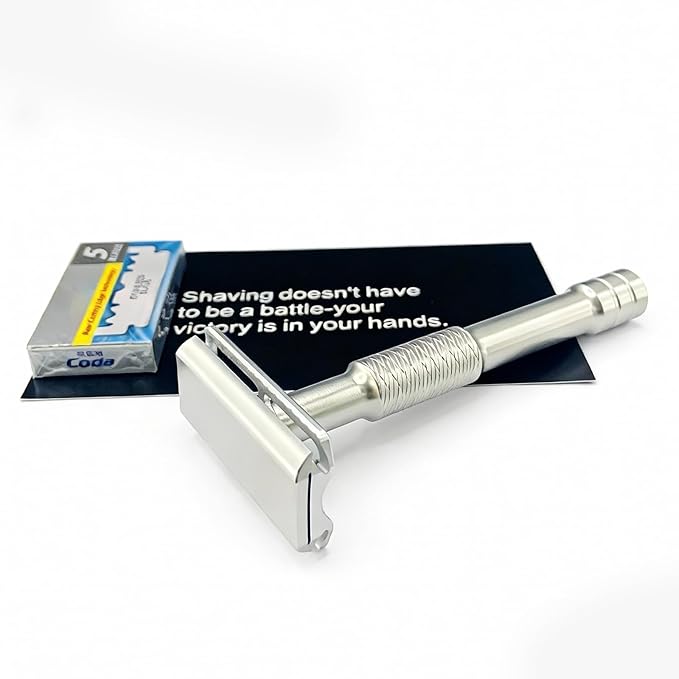 KAMPFE Shaving Razor CNC Aluminum Double Edge Safety Razor Contains 5 Blades.Perfect Fixed Shaving Angle With Superior Blade Rigdity.Aggress Type Reusable Single Blade Razors for Men and Women