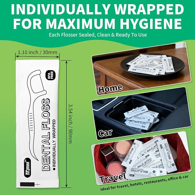 1500 Count Dental Flossers Each Individually Wrapped, Bulk Value Pack, Floss Singles Bag, Travel Hotel Restaurant Office Car Dental Floss, Floss Picks Oral Care Teeth Clean Flat Wire