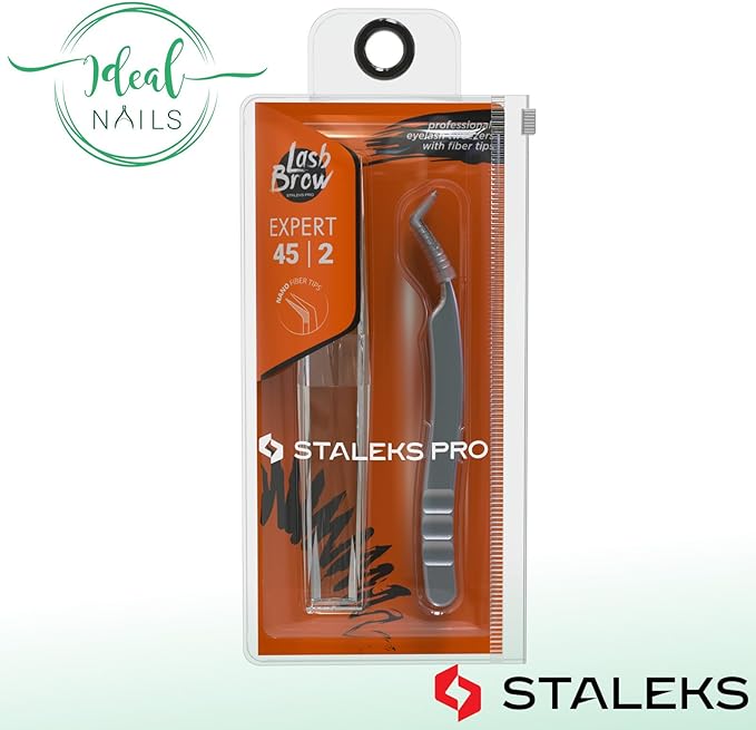 STALEKS PRO Expert 45 Type 2 Professional Eyelash Tweezers (L-Shaped 40°) – Stainless Steel with Nano-Notches for Volume & Mega-Volume Lash Extensions & Enhanced Visibility