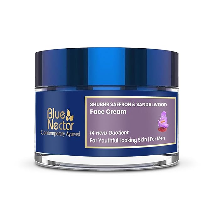 Blue Nectar Moisturizer Face Cream, Ayurvedic Anti Aging Wrinkle Cream for Aging Skin |Ancient blend of Saffron & Turmeric for Skin Firming | With Plant Based Collagen Booster(Men, 14 Herbs,1.7 Oz)
