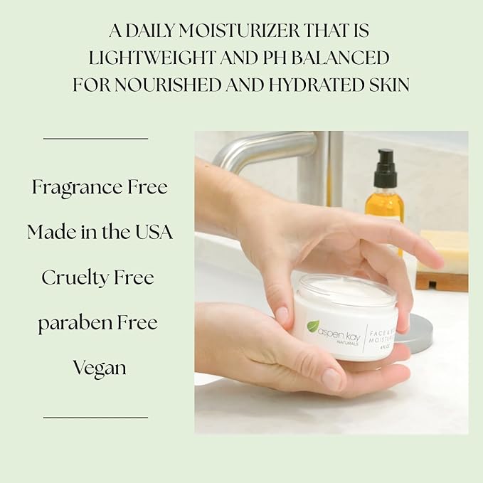 Aspen Kay Naturals Face & Body Moisturizer - Natural Moisturizing Face Cream for Sensitive Skin - Light, Non-Greasy & Fast Absorbing - Natural Face Moisturizer for Women & Men - Unscented - (4 ounces)