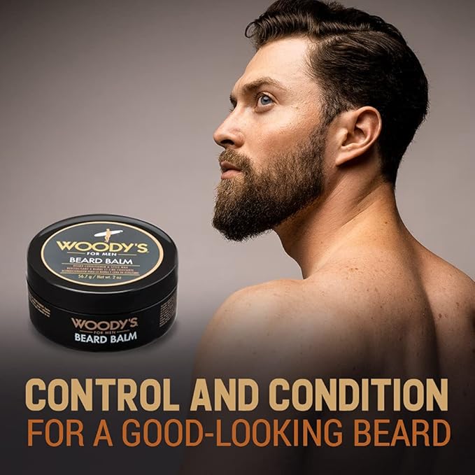 Woody's 2-in-1 Beard Balm for Men – Beard Softener for Men and Style Wax, Conditioner & Moisturizer Natural Beeswax, 2 oz