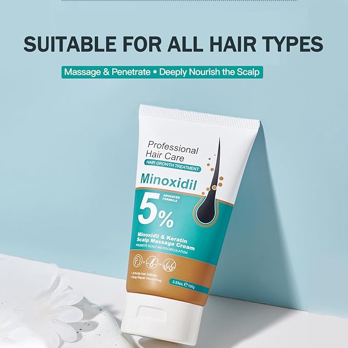 5% Minoxidil Scalp Massage Cream, Minoxidil Scalp Moisturizer for Women and Men Hair Growth with Keratin and Ginger Root Extract for Hair Regrowth Treatments Extra Strength Hair Loss Solution