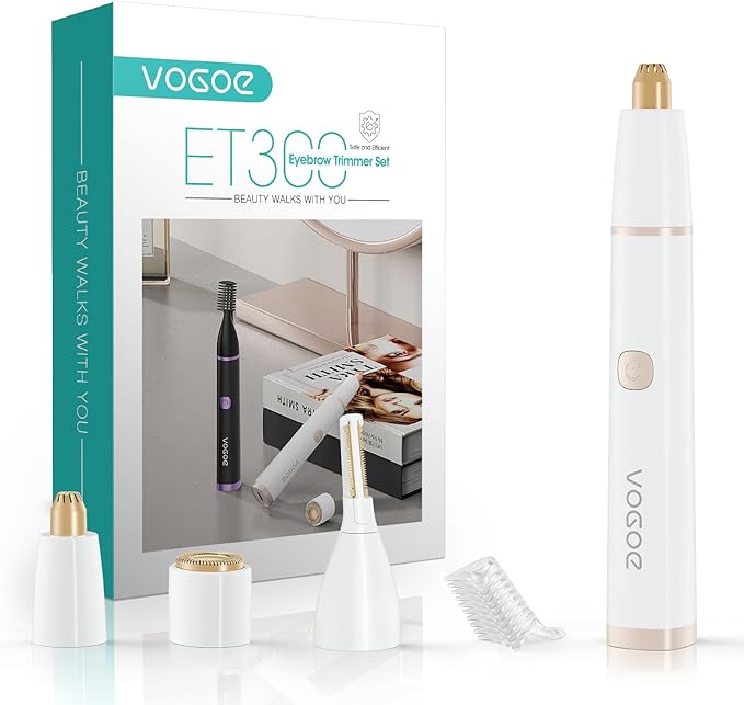 VOGOE Eyebrow Trimmer for Women, 3-in-1 Electric Eyebrow Razor & Facial Hair Remover, Painless Rechargeable & Portable for Brows, Peach Fuzz, Lips and Chin (White)