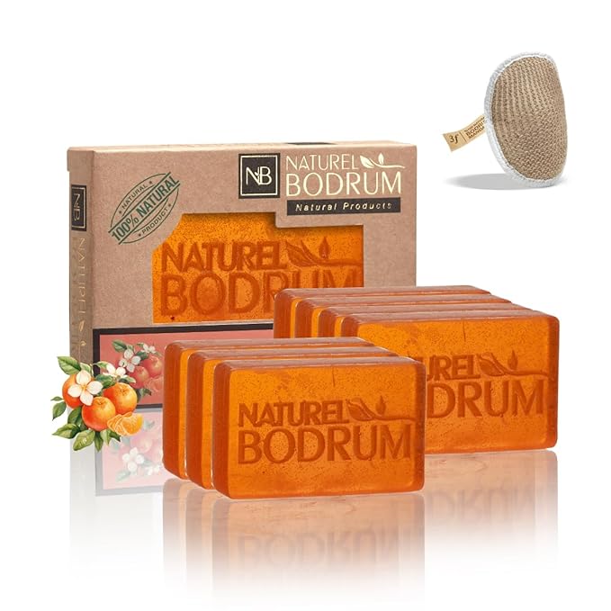 Mandarin Orange Organic Soap Bar for Women and Men, Pack of 7 Glycerin Soap Bars - Vitamin C Glowy Facial & Body Bar Soap with Citrus Oils - Natural & Vegan Spa Gift, for All Skin Types