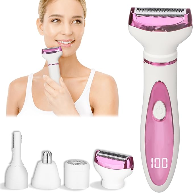 LED Display Electric Razor for Women Men,4 in 1 Rechargeable Wet & Dry Electric Shaver and Facial Hair Remover,2026 Painless Ladies Body Razors for Nose Face Body Leg Bikini Arm Hair