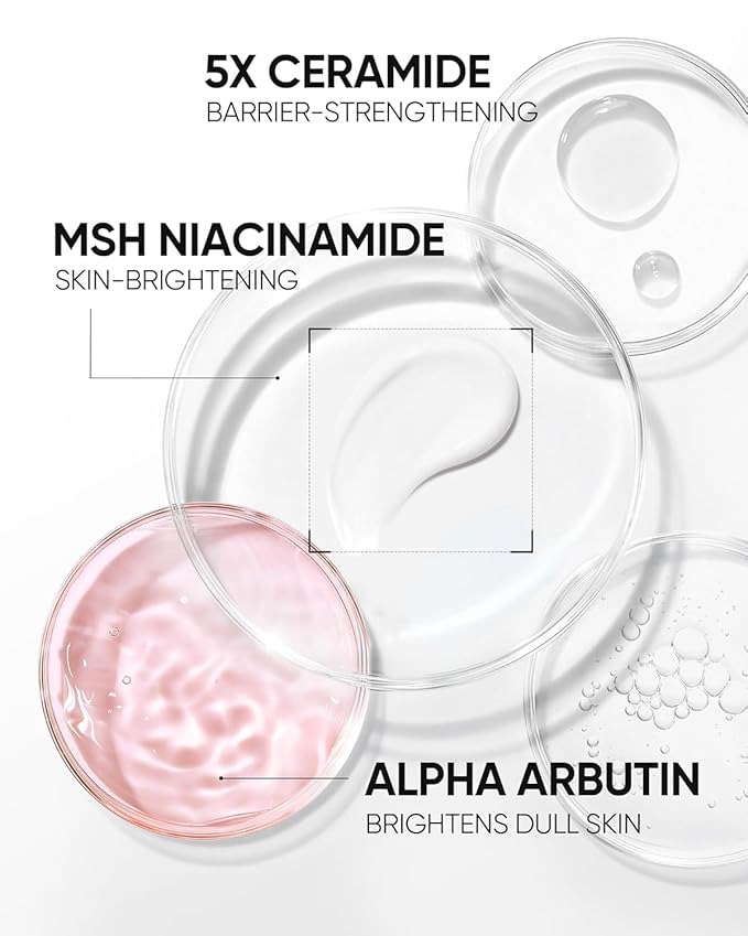 MSH Niacinamide Brightening Cream,Fades Dark Spots, Evens Skin Tone, Tranexamic Acid, α-Arbutin, 5X Ceramides, Centella Asiatica, Suitable for Oil and Acne-prone skin, 3.52fl.oz / 100g