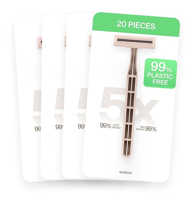 Plastic-Free Disposable Razors – 20 pieces, 3 blades – Sustainable shaving for a zero-waste routine (Rosé)
