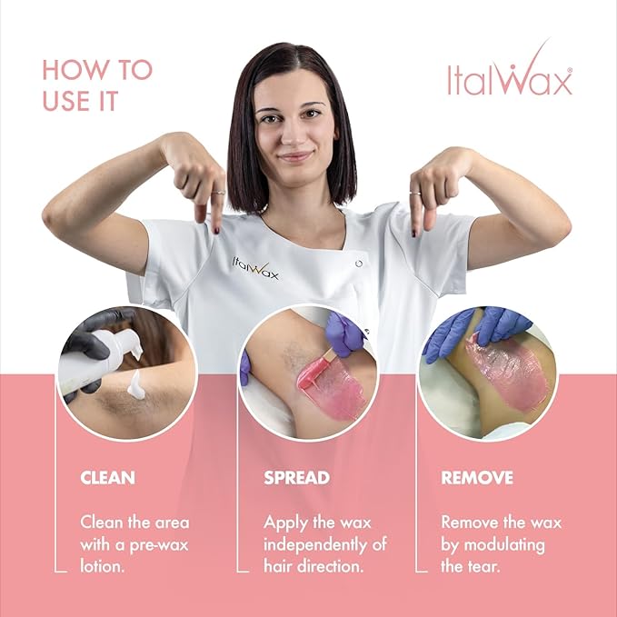 Italwax Top Line Pink Pearl Hard Wax 1.65lb (750g) – Semi-Creamy Shiny Pink Facial Wax for Sensitive Skin, Strong from First Pull, Highly Elastic for Precision Work – Made in Italy