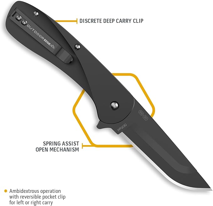 OUTDOOR EDGE RAZOR VX1 | Replaceable Blade Assisted EDC Folding Pocket Knife | 3" Stainless Blade, Black Anodized Aluminum Handle, Reversible Pocket Clip | Outdoor, Camping, Survival, Utility