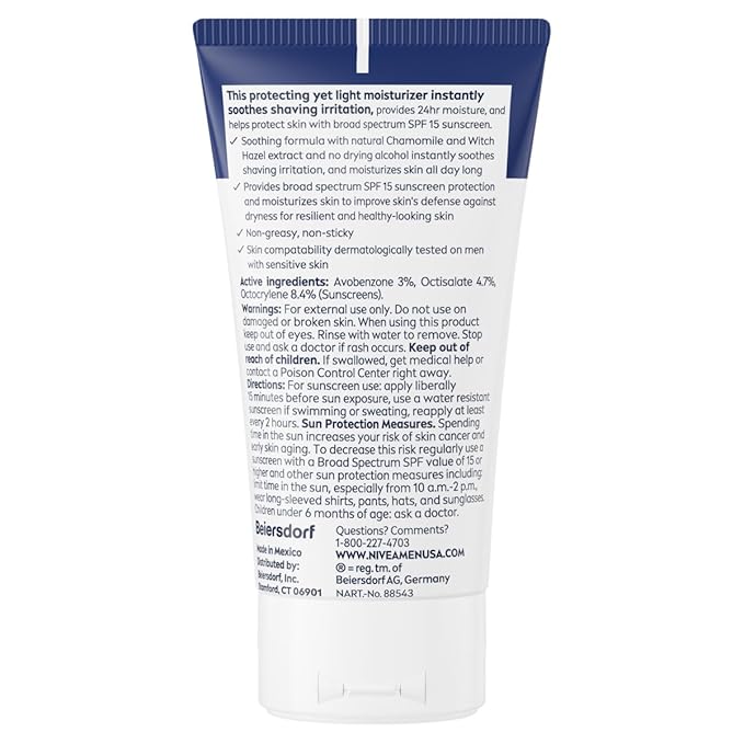 NIVEA MEN Sensitive Face Lotion with SPF 15, Broad Spectrum Sunscreen, 3 Pack of 2.5 Fl Oz Tubes