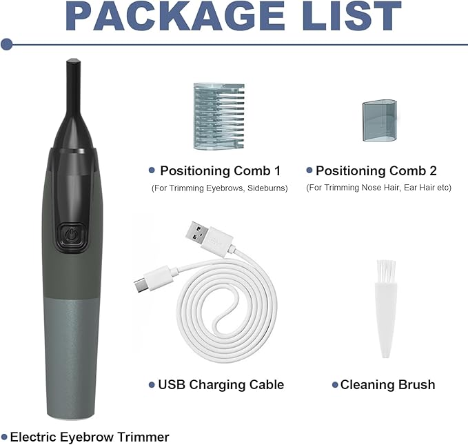 Electric Eyebrow Trimmer for Women, Nose Hair Painless Razor Removal for Men, Mini Epilator for Bikini, Remover for Face, Eye Brow, Nose Hair, Ear Hair, Chin, Peach Fuzz, Lips, Arms, Body (Black)