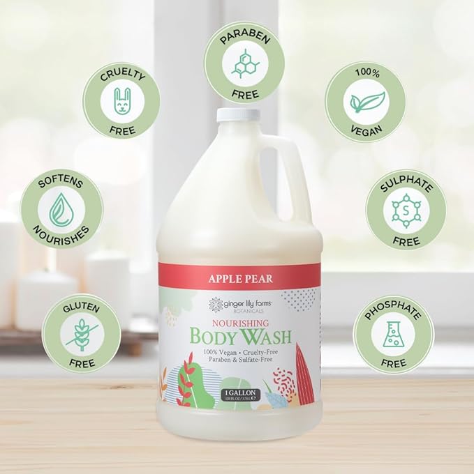 Ginger Lily Farms Botanicals Nourishing Body Wash, 100% Vegan & Cruelty-Free, Apple Pear Scent, 1 Gallon Refill (128 fl oz)
