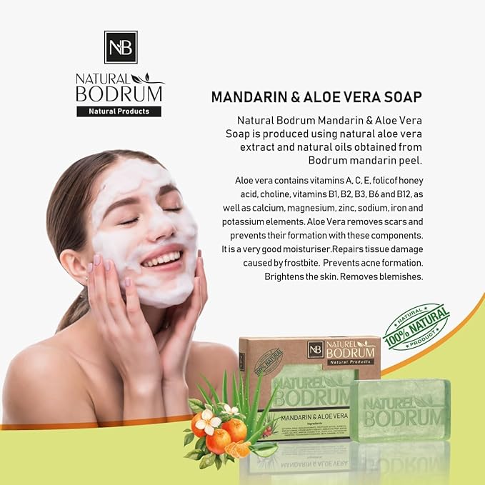 Mandarin and Aloe Vera Organic Soap Bar for Women and Men, Pack of 7 Glycerin Soap Bars - Soothing Facial & Body Bar Soap with Collagen-Boosting Citrus Oils - Natural Spa Gift, for All Skin Types