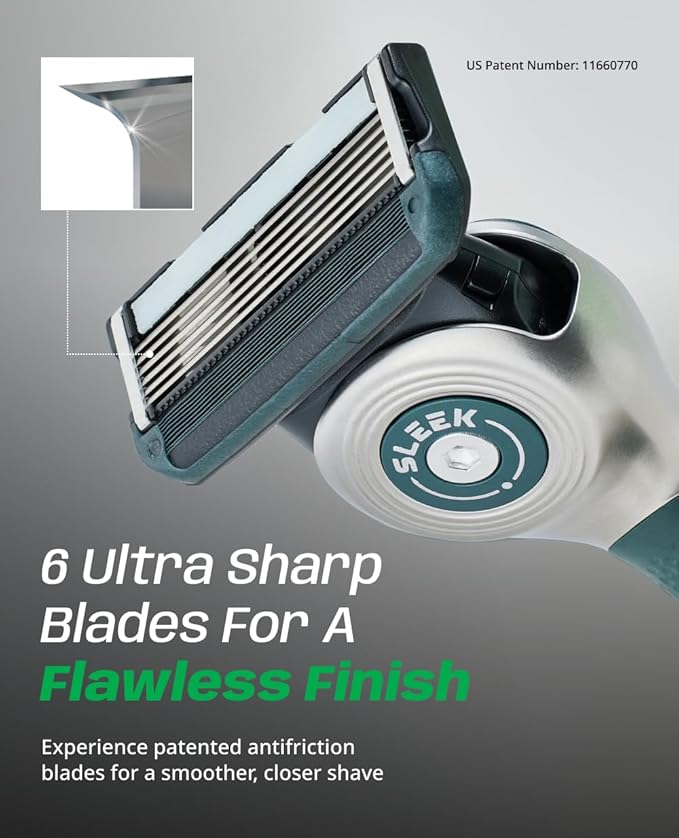 DORCO SLEEK Six Blade Razor System with Multi-Flex Technology Refill Set, Precision Shaving Razor Replacement Cartridge (4 Pack)