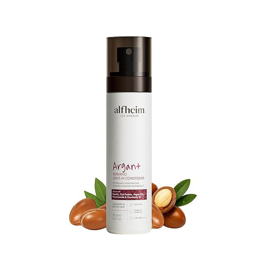 ALFHEIM Argan+ Repairing Leave-in Conditioner Spray for Dry, Damaged & Frizzy Hair with Argan Oil, Keratin, Oat Protein – Instant Detangling, Shine & Frizz Control – Color Safe, Sulfate Free – 5.4 oz