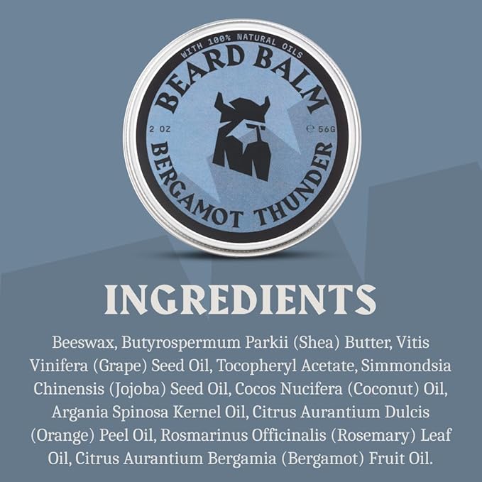 Striking Viking Beard Balm for Men - 2 Oz (1 Pack), Bergamot Thunder - Leave in Beard Conditioner - Styling Balm Made with Naturally Derived Beard Butter, Argan & Jojoba Oils