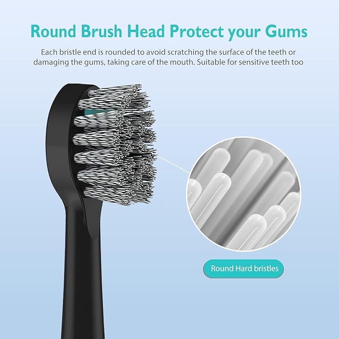 Replacement Brush Heads for Waterpick Sonic Fusion 2.0 - Flossing Toothbrush Head for with Color-Coded Rings & Hygienic Caps - 3 Pack Black Hard Bristles - Compact Size