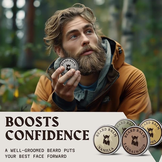 Striking Viking Beard Balm for Men - Pack of 4, 1 Oz Tins, Assorted Scents - Hydrating Balm & Moisturizer - Beard Butter Variety Pack