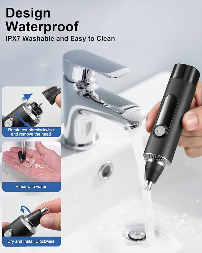 Nose Hair Trimmer for Men and Women,2025 Professional Painless IPX7 Waterproof Eyebrow & Facial Hair Trimmer,USB Rechargeable with LED Display Dual-Edge Blades for Smoother Cutting,Silver