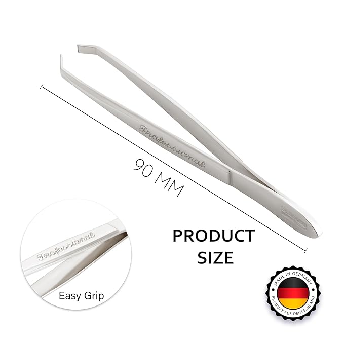 Solingen Stainless Steel Professional Slanted Tweezers, Best for Eyebrows Extensions, Facial Hair, Made in Germany