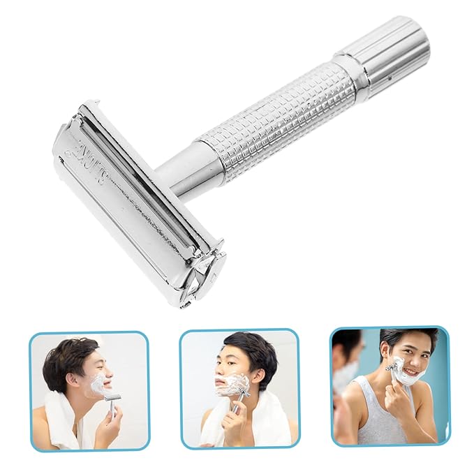 1Set Manual Shaving Razor Long Handle Beard Shaver for All Hair Types Double Safety Razor for Smooth Shaving for Home Use Relief and Beard Styling