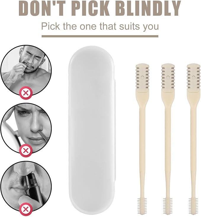 3pcs 2 in 1 Nose Hair Trimmer, 360° Rotating Nasal Hair Cutter Clipper Double Sided Nose Hair Cleaner Portable Manual Nostril Hair Removal Tool with Ear Picker for Men Women (Cream)