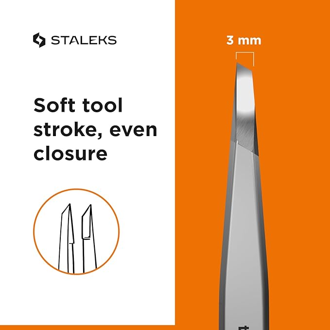 Staleks Pro Eyebrows Tweezers for Women - Bevel Tip Precise Tweezers for Eyebrow Shaping and Ingrown Hair Removal: Stainless Steel Tool for Professionals Type 4 TE-10/4
