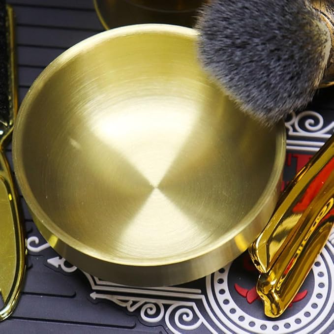 PRETYZOOM Stainless Steel Men’s Shaving Soap Bowl Foaming Bubbling Bowl for Home and Barber Use, Gold Shaving Bubbling Vessel for Facial Cleansing and Beard Care