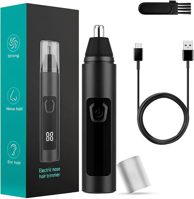 Nose Hair Trimmer for Men Women - Electric Nose Hair Clipper with Replaceable Stainless Steel Blade, Powerful 6500RPM Motor, Wet/Dry Use, Portable USB Rechargeable Design | Black