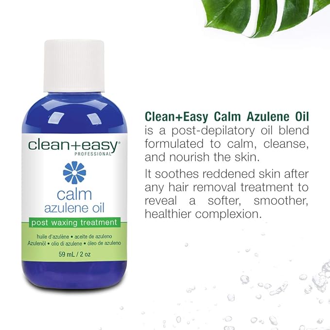 Clean + Easy Azulene Oil – Post Waxing Treatment for Sensitive Skin, Soothes Irritation & Removes Wax Residue After Hair Removal, After Wax Care, 2 oz
