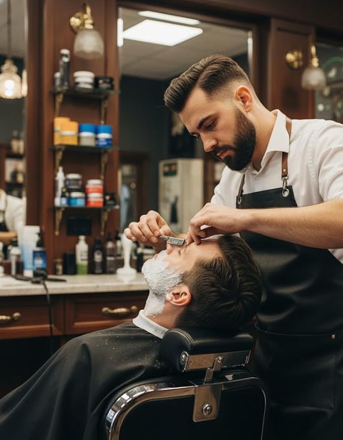Straight Razor Shave 6 piece Gift Set for Men Vintage | Kit de Afeitado Clásico 6 en 1 | Navaja Cucchillas Barber Razor, Stainless Steel Stand, Shaving Brush, Bowl & 100 Blades