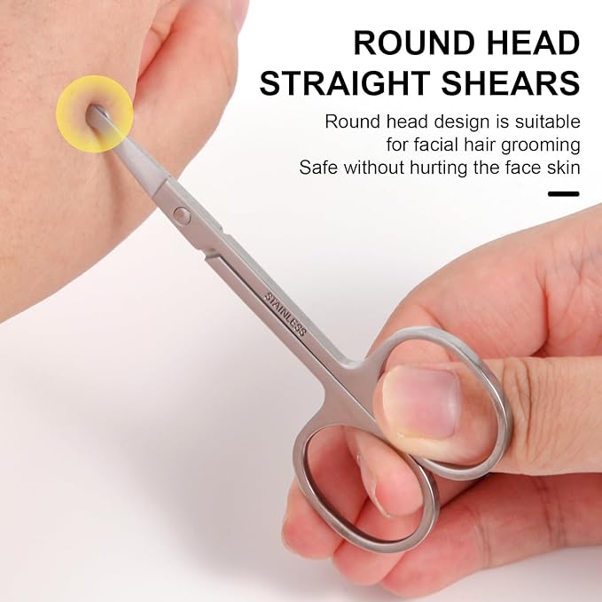 FEITA Mini Nose Hair Round Tip Scissors, Men's grooming Scissor All Purpose Facial safety Scissors Cute for Woman Eyebrow, Lash, Mustache, Pubic Hair