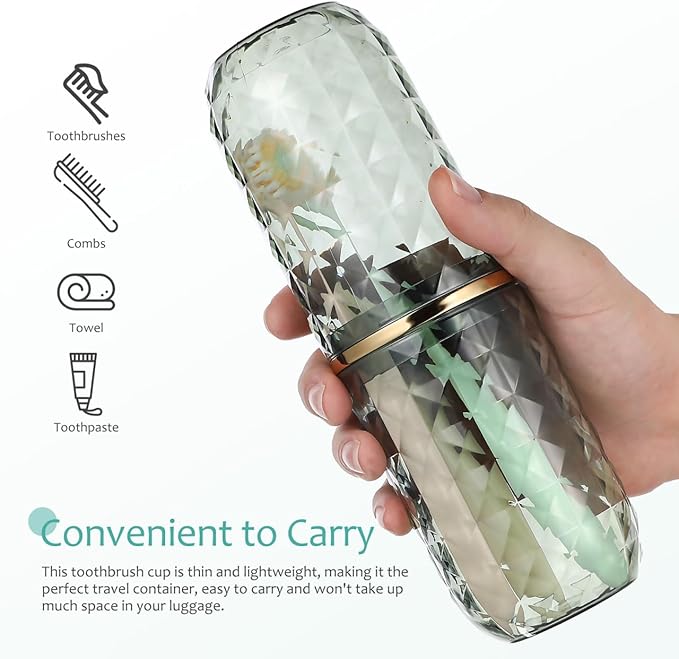2PCS Travel Toothbrush Case Portable Toothbrush Holder Cup Storage Container for Bathroom Home School and Travel - Green