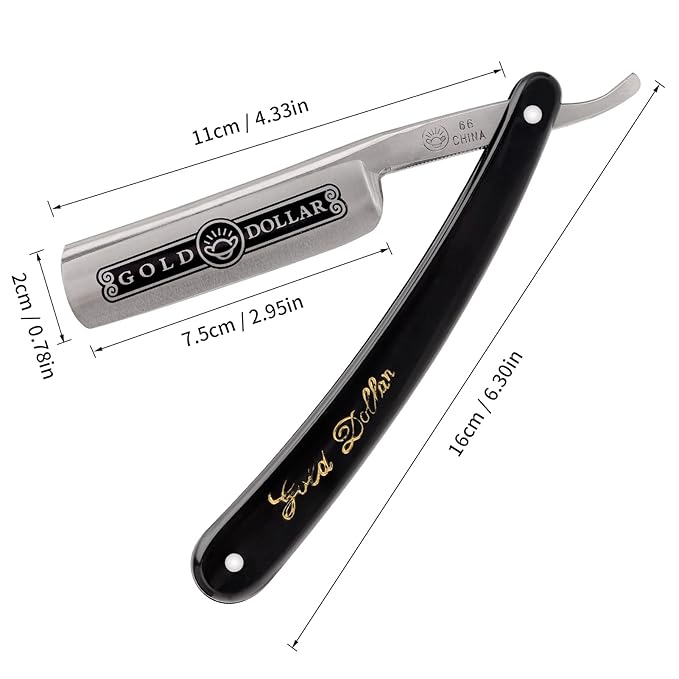 Straight Razor, Straight Edge Razor for Man Stainless Steel Manual Straight Razor, Natural Wood Scale Vintage Razor Barber Razor Men's Straight Shaving Razors (Gold Dollar-66)