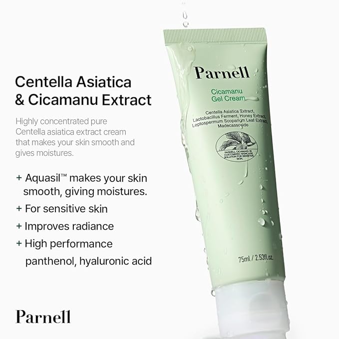 Parnell Cicamanu Gel Cream, Manuka Honey & Cica Moisturizer for Sensitive Skin. Hyaluronic Acid Soothing Face Cream (2.53 Fl Oz / 75ml)